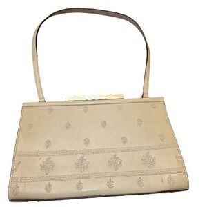 Adrienne Vittadidni‎ Embroidered Off White Leather Handbag Structured Scuffs